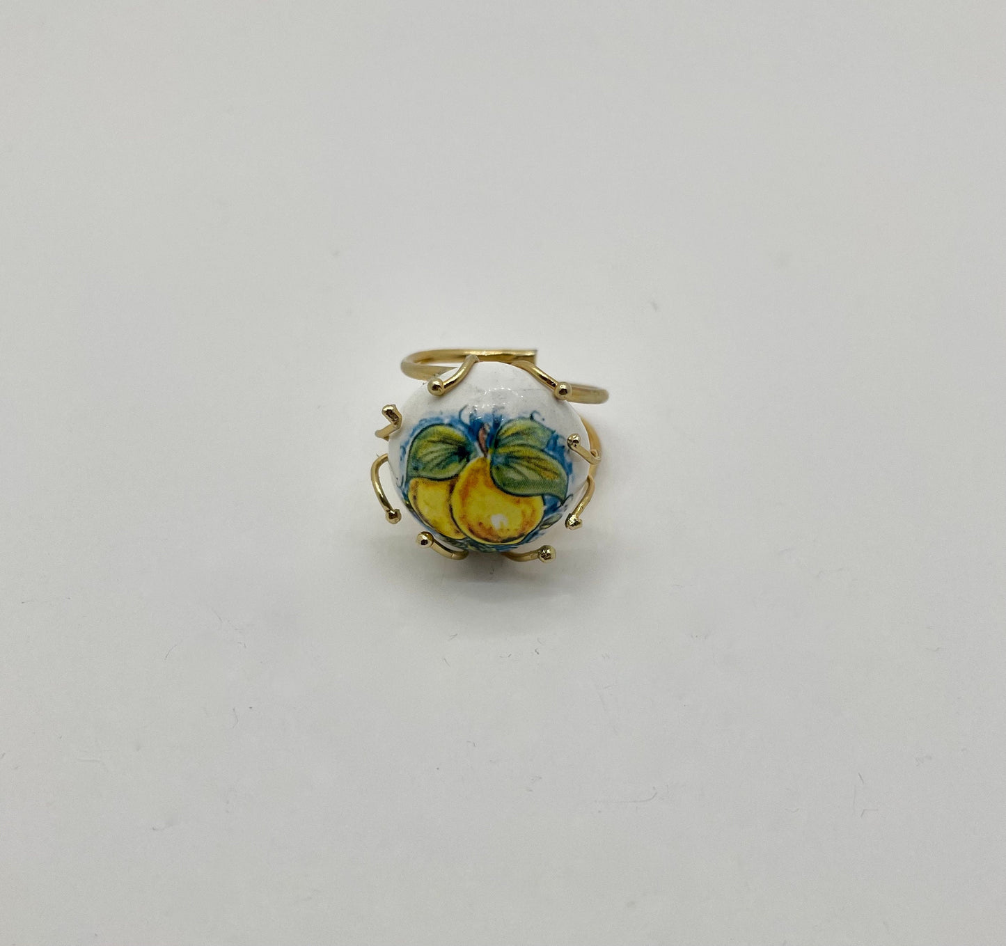 Anello argento 925, anello piastrella tonda in ceramica di Caltagirone, anello regolabile, anello siciliano.<