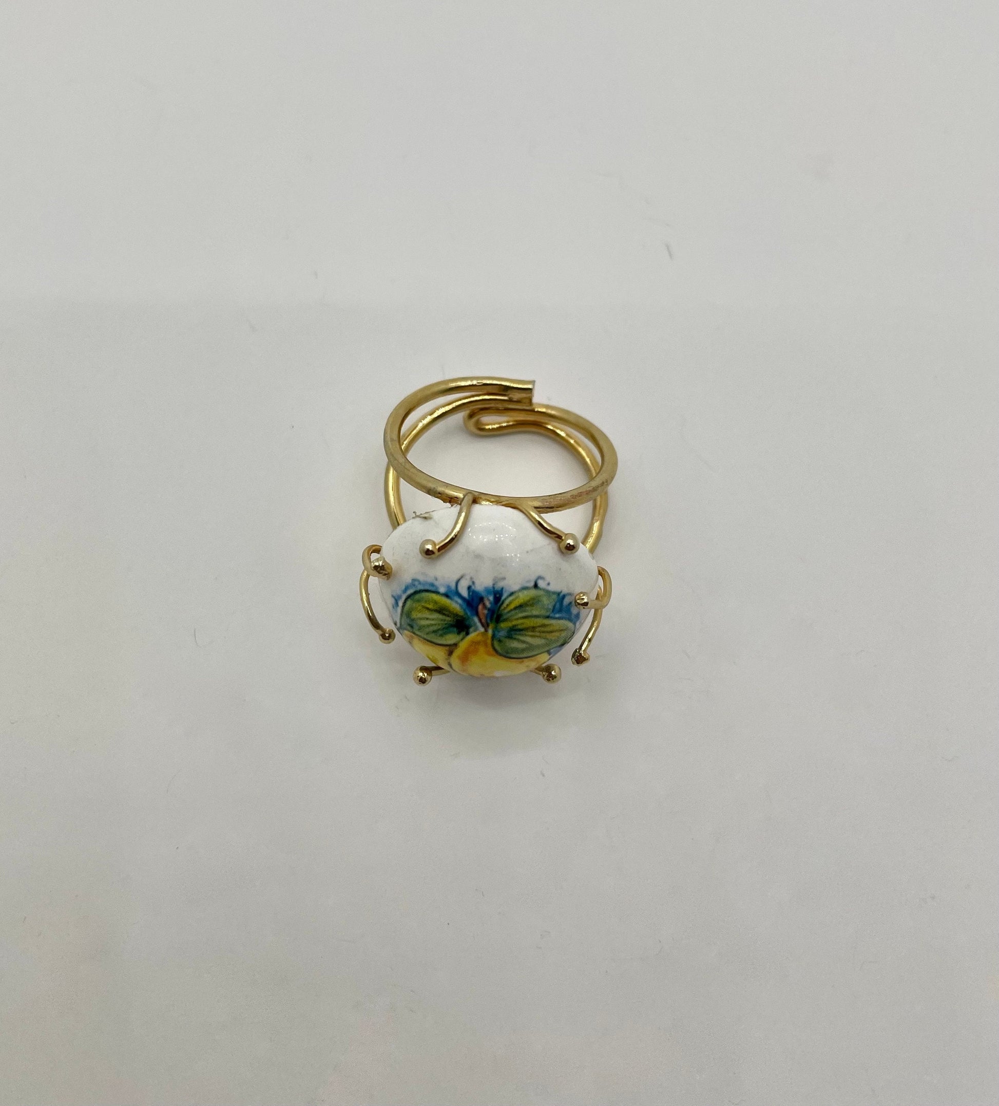 Anello argento 925, anello piastrella tonda in ceramica di Caltagirone, anello regolabile, anello siciliano.<