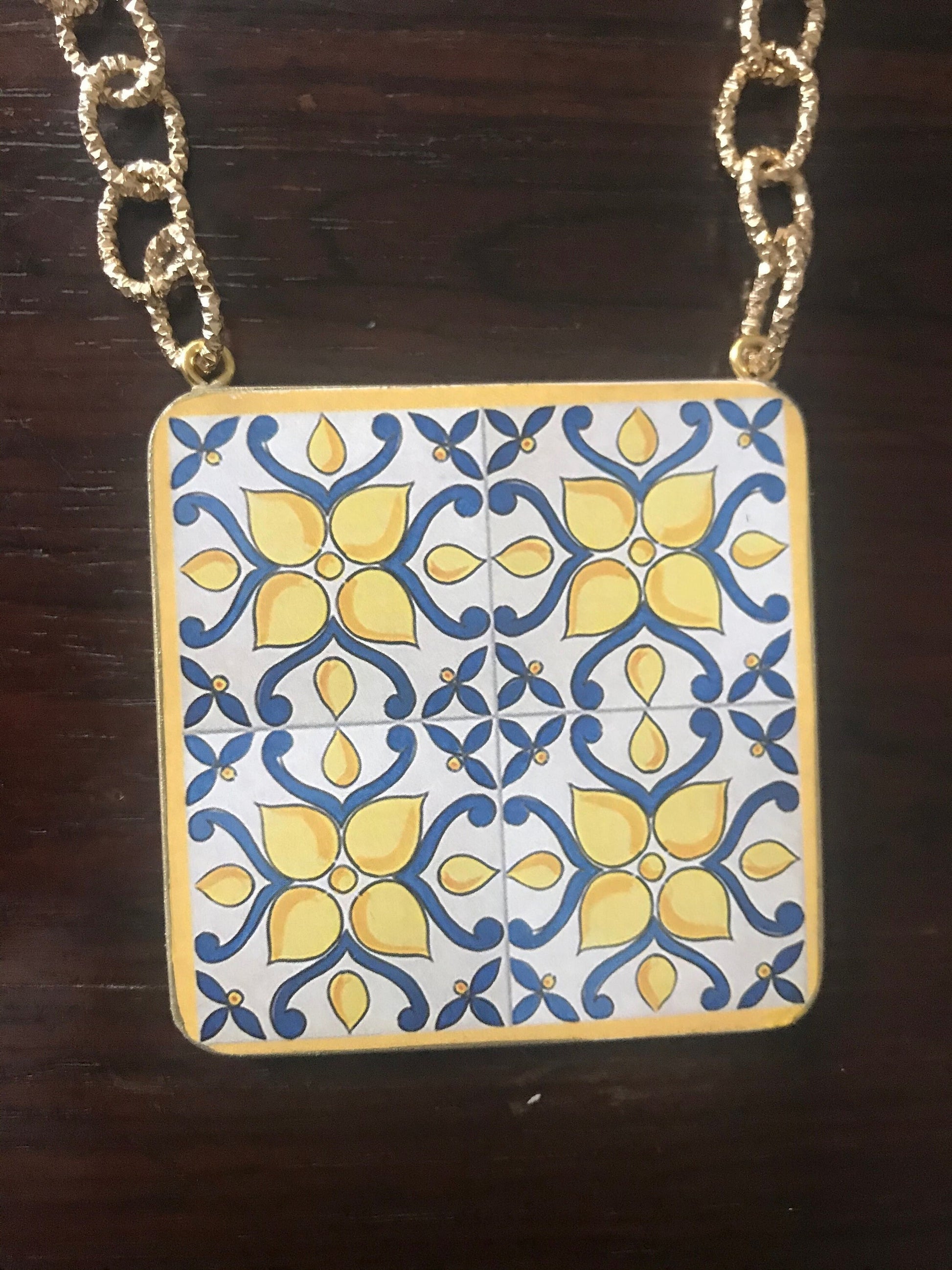 Collana siciliana con ciondolo "double-face" maiolica siciliana.ç