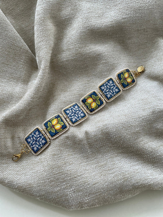 Bracciale mattonelle, Bracciale siciliano, con mattonelle ceramica di caltagirone, fantasia maiolica siciliana.