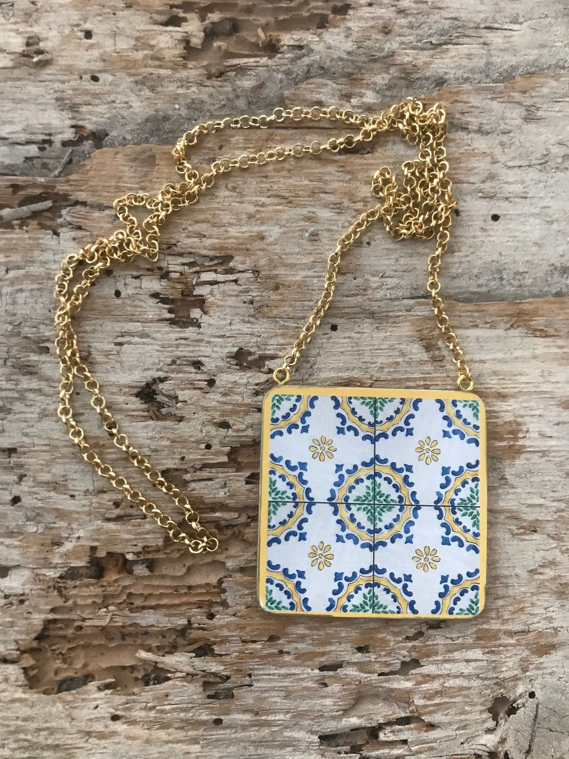 Collana siciliana con ciondolo "double-face" maiolica siciliana.ç