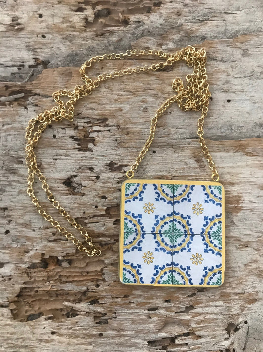 Collana siciliana con ciondolo "double-face" maiolica siciliana.ç