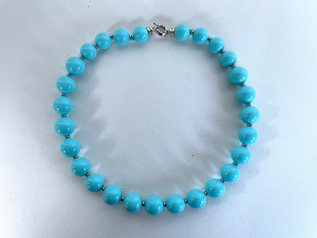 Collana elegante, perle pasta di turchese, acciaio inossidabile. regalo per lei&