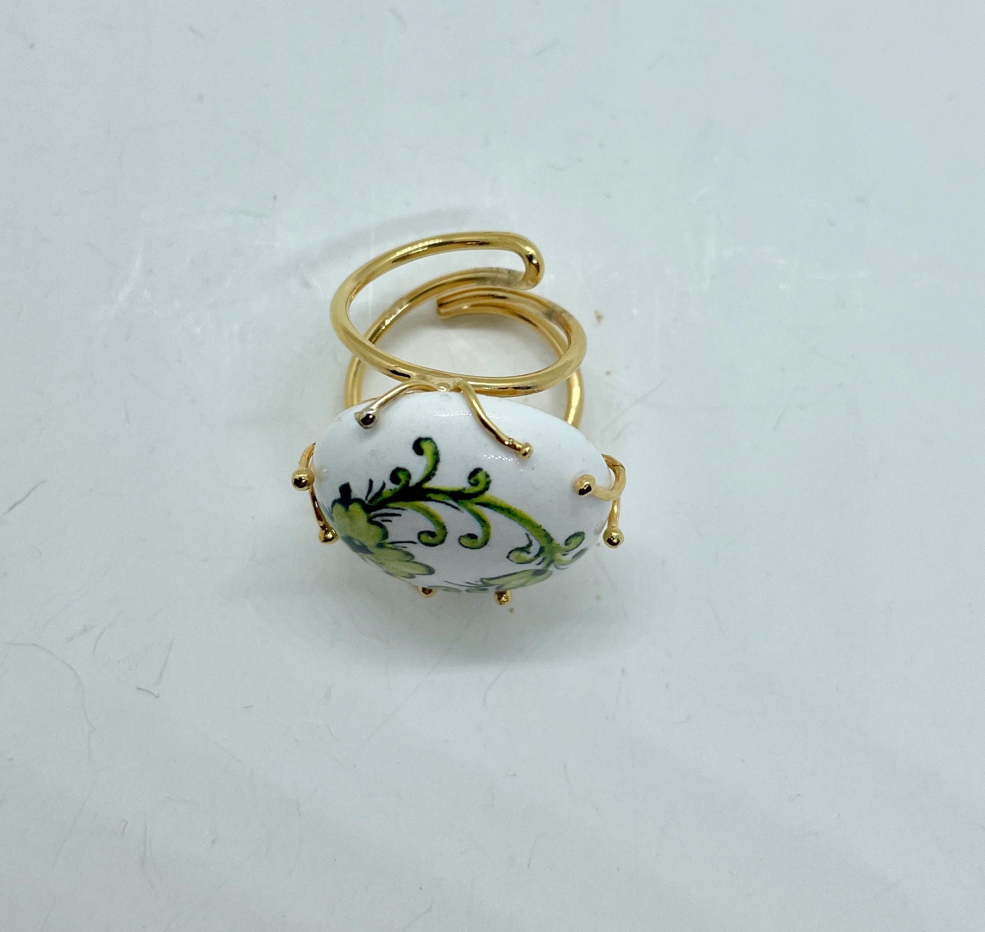 Anello argento 925, anello piastrella tonda in ceramica di Caltagirone, anello regolabile, anello siciliano.<