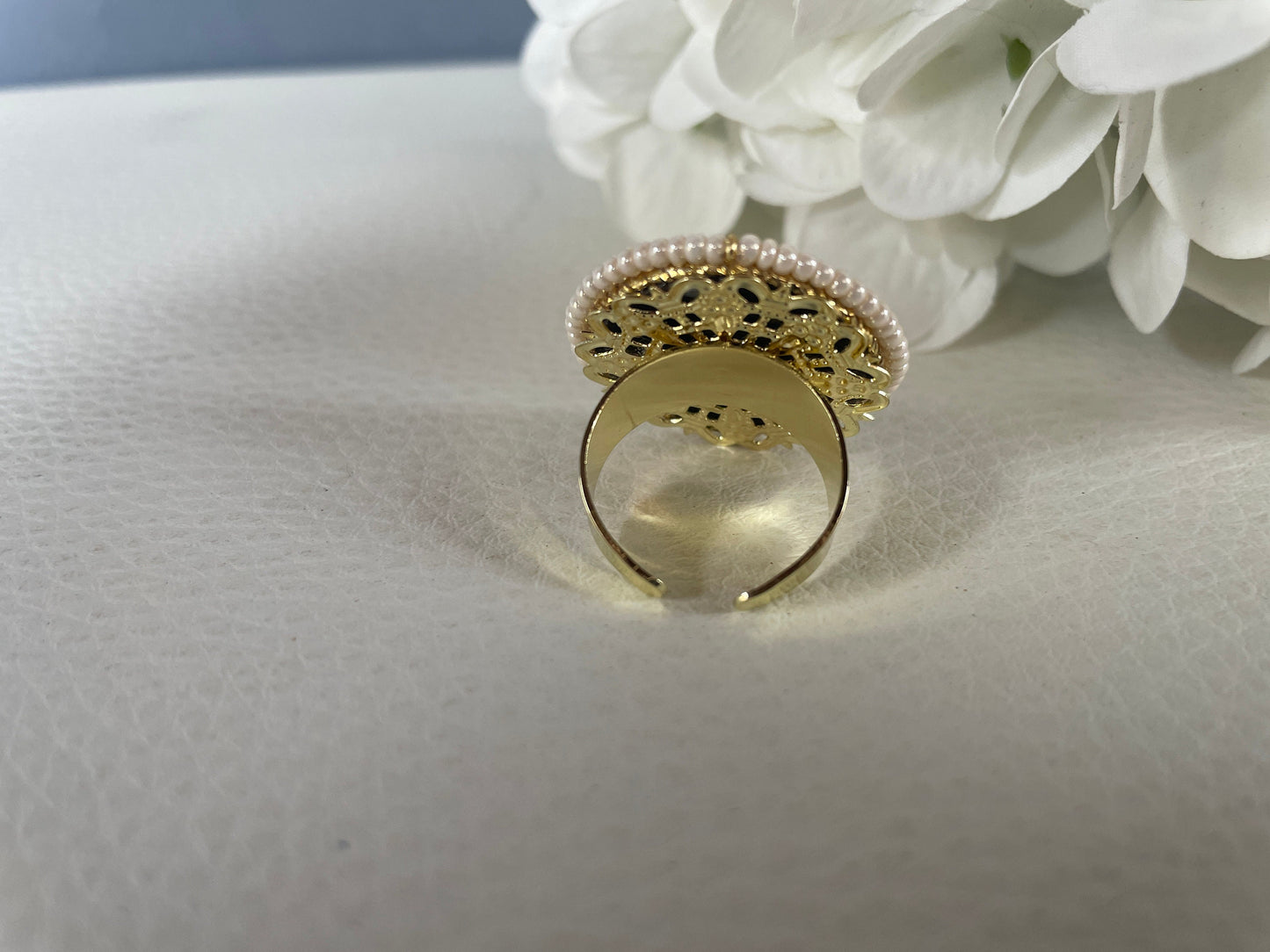 Anello maxi, anello siciliano, struttura ottone, mattonella tonda Caltagirone con Limoni, anello regolabile, anello unisex.<