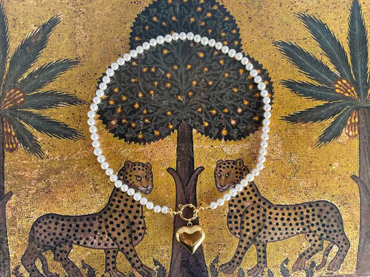 Collana perle con Cuore, girocollo delicato e minimalista, collana perle Maiorca con ciondolo acciaio inox, oro 14k, regalo ragazza.)