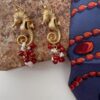Orecchini pendenti con cavalluccio marino, argento 925, corniola e perle di fiume §