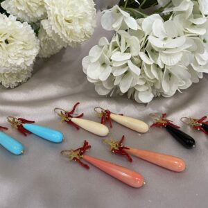 Orecchini pendenti con gancio argento 925, perle a goccia di vari colori, orecchini stella marina, orecchini con rami di corallo autentico §