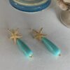 Orecchini pendenti con stella marina, lunga perla a goccia turchese, orecchini oro e turchese, orecchini eleganti, regalo per lei.(