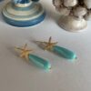 Orecchini pendenti con stella marina, lunga perla a goccia turchese, orecchini oro e turchese, orecchini eleganti, regalo per lei.(