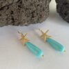 Orecchini pendenti con stella marina, lunga perla a goccia turchese, orecchini oro e turchese, orecchini eleganti, regalo per lei.(