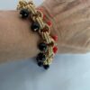 Braccialetto con onice e corallo, bracciale elegante, catena doppia alluminio anallergico, bracciale oro satinato, regalo per lei.