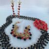 Braccialetto con onice e corallo, bracciale elegante, catena doppia alluminio anallergico, bracciale oro satinato, regalo per lei.