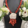 Collana di Corallo, collana con Cammeo, Cammeo autentico, ciondolo Cammeo, collana importante, collana siciliana, regalo per lei.|