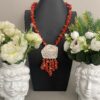 Collana di Corallo, collana con Cammeo, Cammeo autentico, ciondolo Cammeo, collana importante, collana siciliana, regalo per lei.|