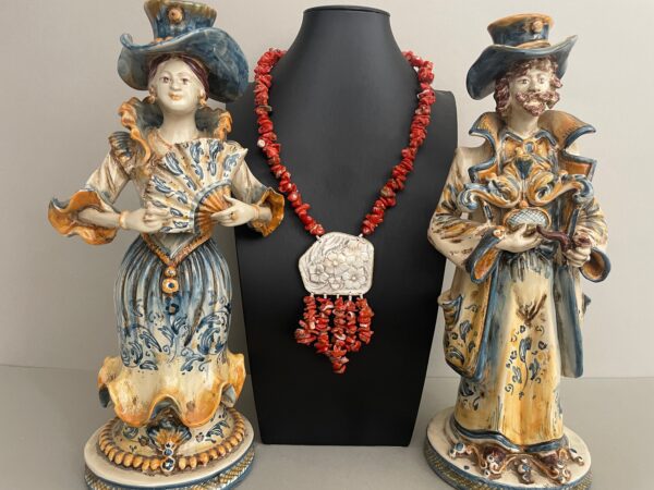 Collana di Corallo, collana con Cammeo, Cammeo autentico, ciondolo Cammeo, collana importante, collana siciliana, regalo per lei.|
