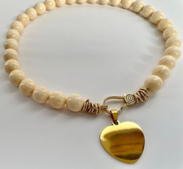 Collana con grandi boules colore osso da 14 mm, collana di tendenza, collana unisex, chiusura gioiello, resina italiana di alta qualità. "