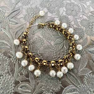Bracciale da sposa, bracciale di perle d'acqua dolce, bracciale a catena grossa, bracciale con ciondoli di perle grandi, gioielli da sposa.)