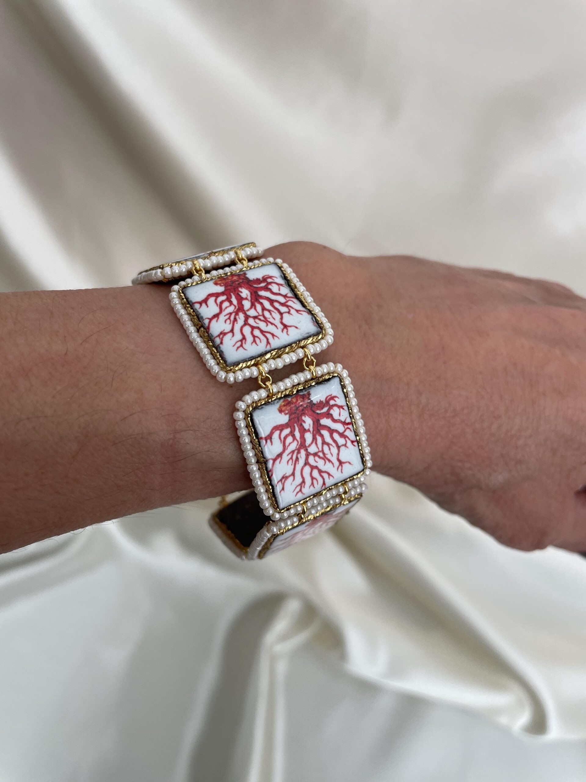 Bracciale con mattonelle, Bracciale siciliano con mattonelle ceramica di Caltagirone, fantasia maiolica siciliana, varie fantasie. Bracciali con Mattonelle Caltagirone