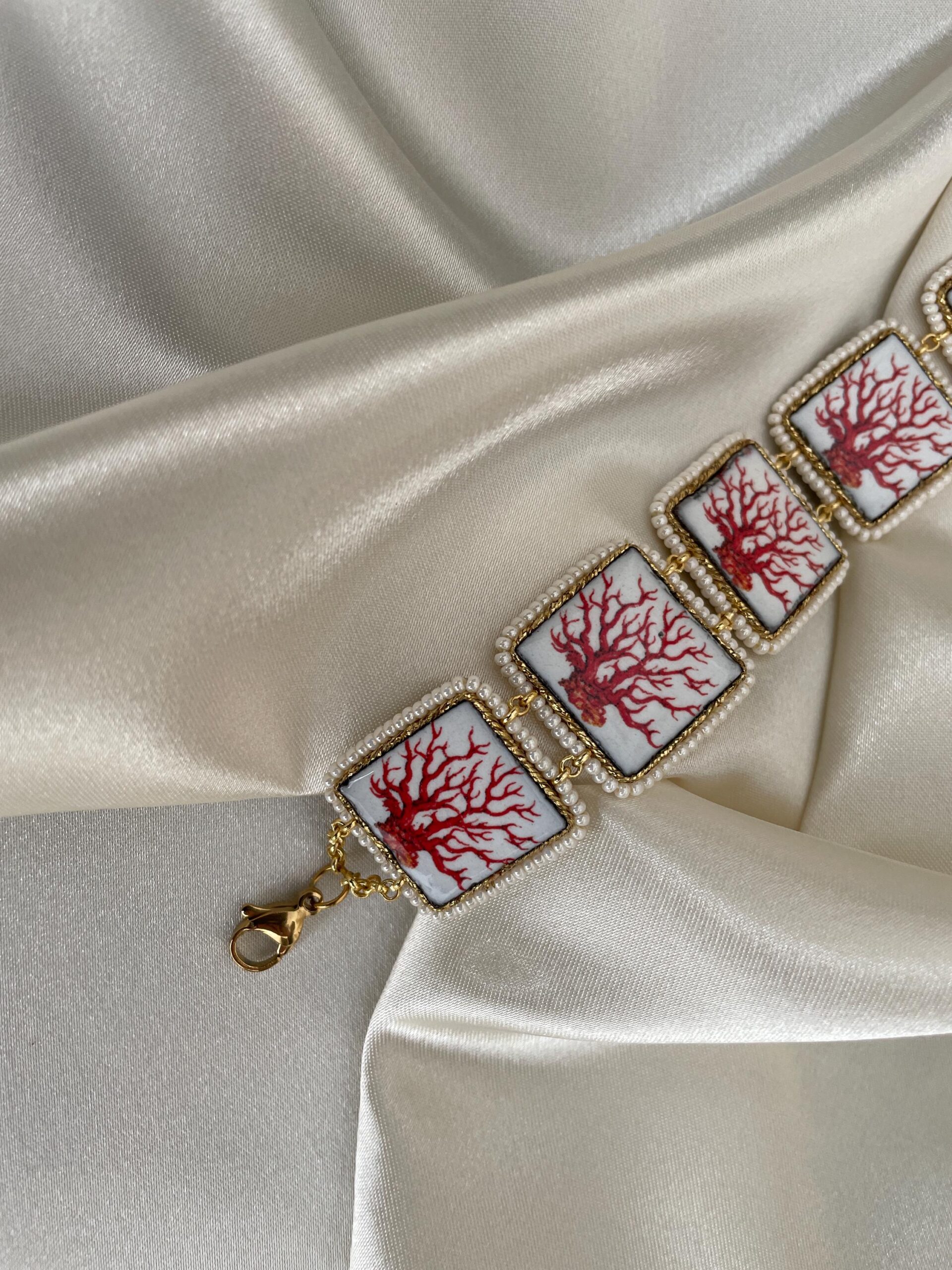 Bracciale con mattonelle, Bracciale siciliano con mattonelle ceramica di Caltagirone, fantasia maiolica siciliana, varie fantasie. Bracciali con Mattonelle Caltagirone