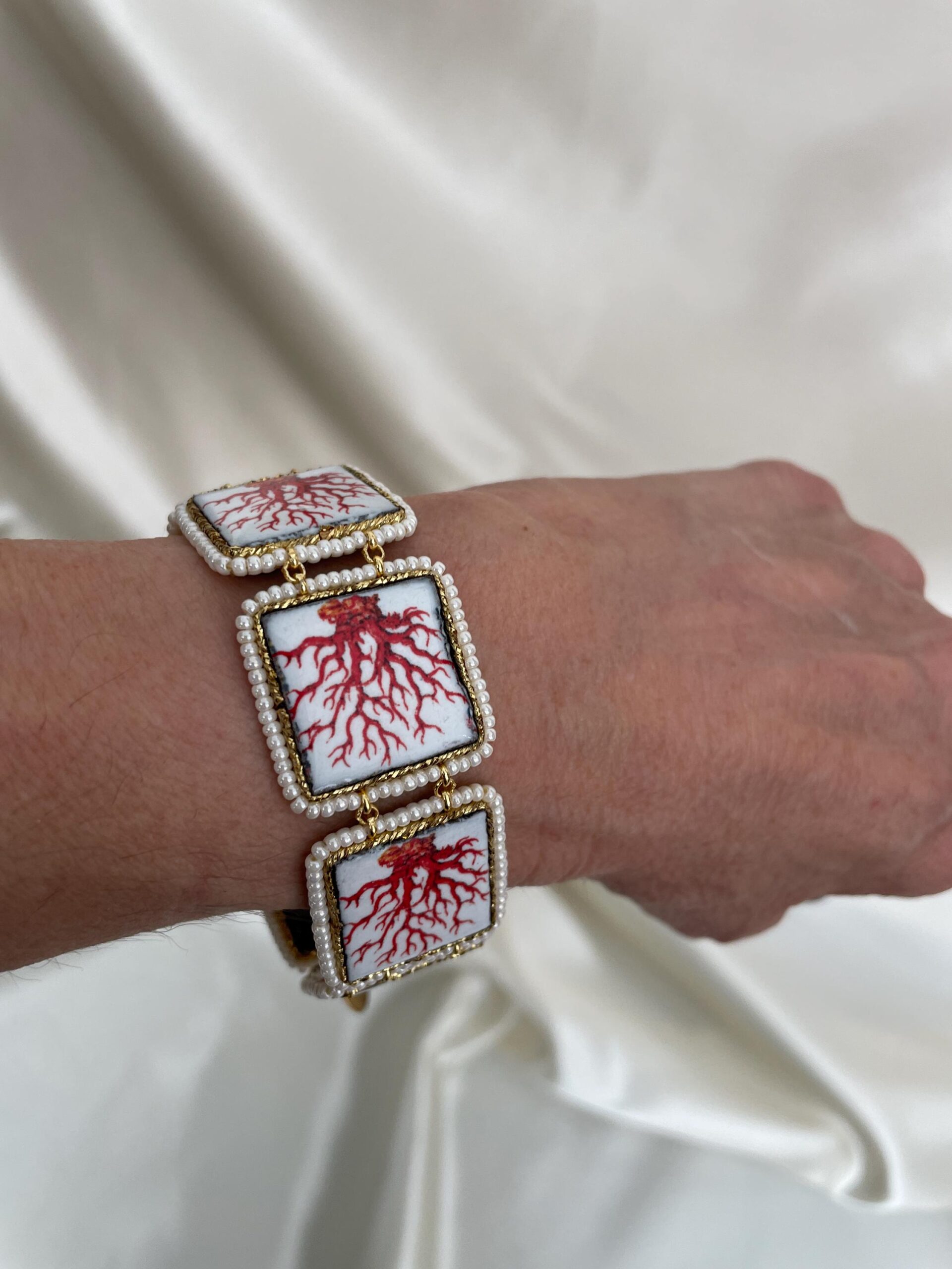 Bracciale con mattonelle, Bracciale siciliano con mattonelle ceramica di Caltagirone, fantasia maiolica siciliana, varie fantasie. Bracciali con Mattonelle Caltagirone