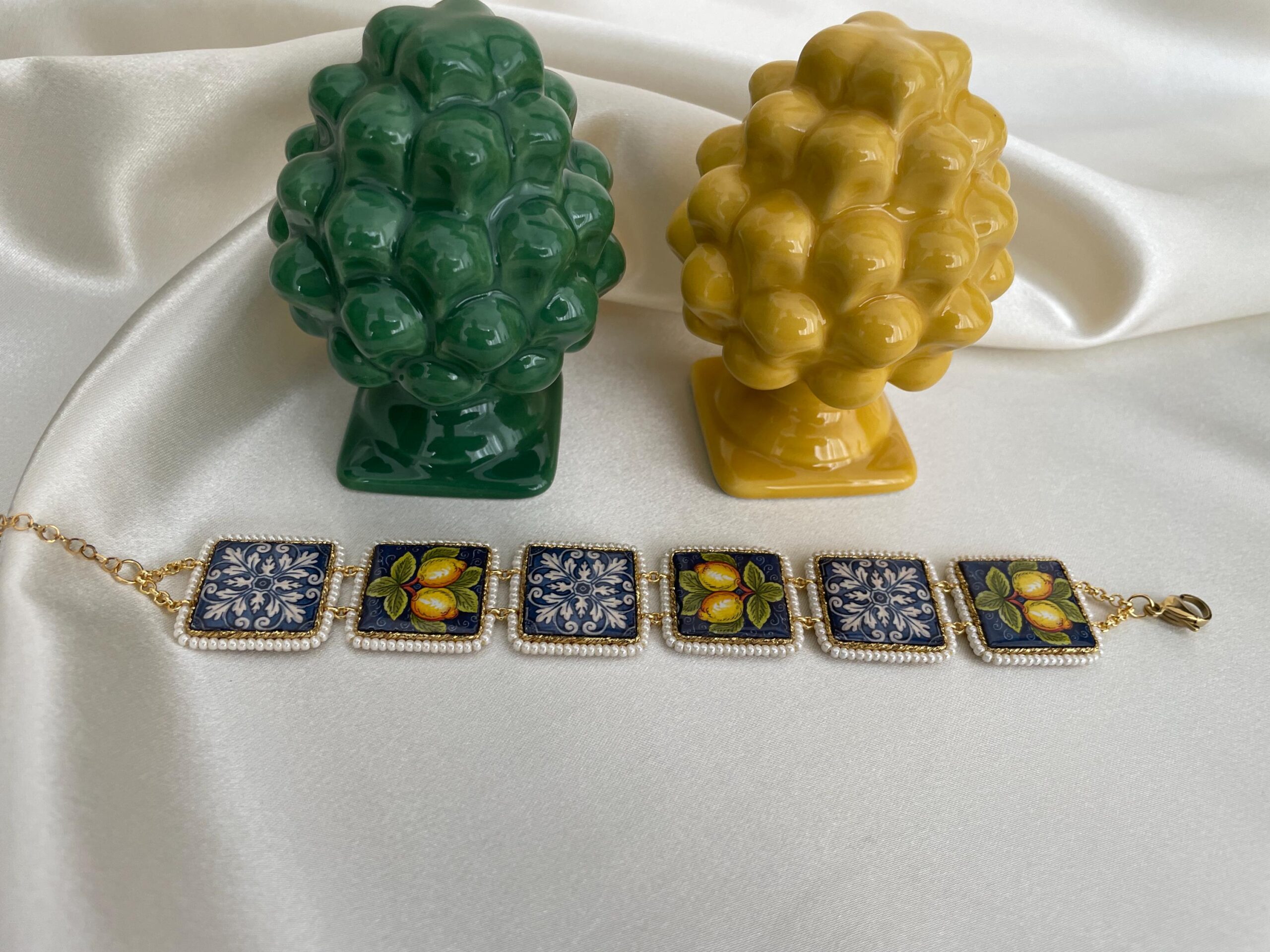 Bracciale mattonelle, Bracciale siciliano, con mattonelle ceramica di caltagirone, fantasia maiolica siciliana, varie fantasie. Bracciali con Mattonelle Caltagirone