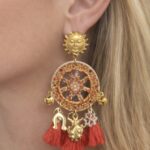 orecchini siciliani artigianali ruota carretto e nappe