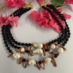 collana siciliana 3 fili onice, perle e corallo