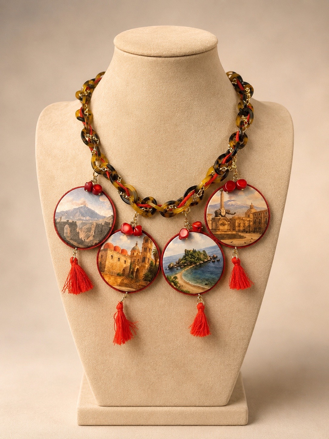 collana artigianale con vedute di sicilia