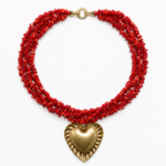 collana tre fili corallo e cuore