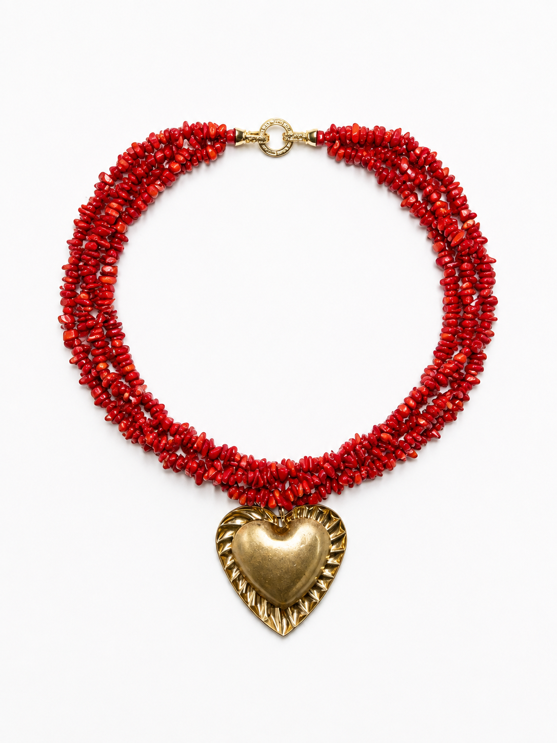 collana tre fili corallo e cuore